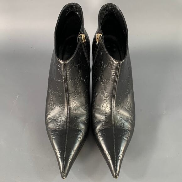 GUCCI Size 6 Guccissima Black Leather Embossed Monogram Side Zipper Boots - Picture 4 of 11